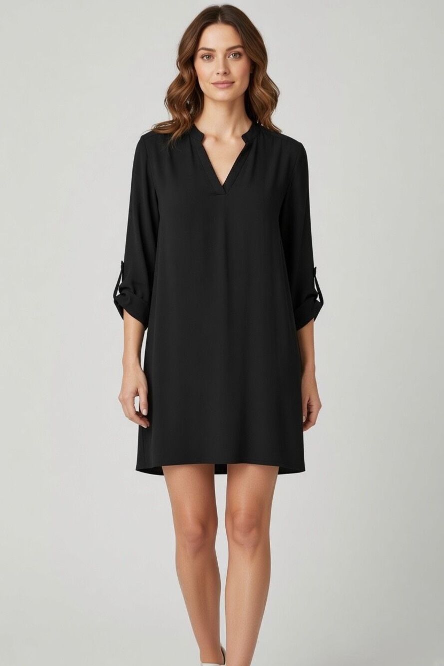 Lacoste Womens Black Silk 3/4 sleeve Shift Sz 36/4 Dress